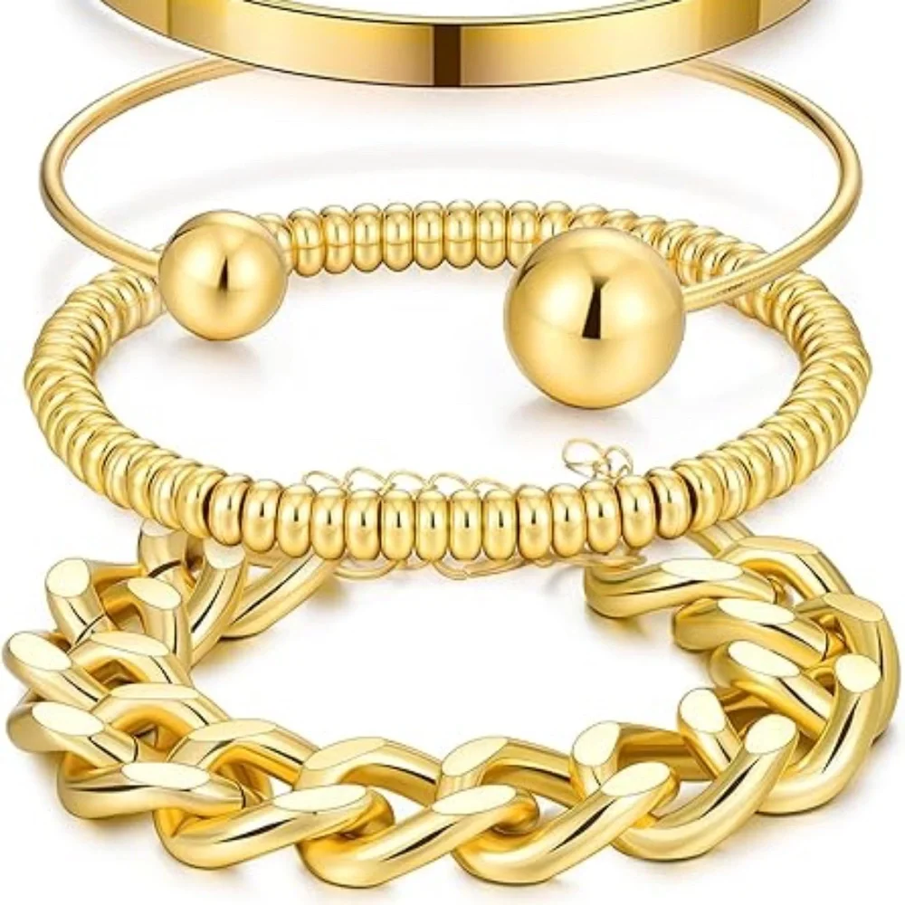 5-Piece: Elegant Multi-Layered Chain Bracelet Set Gold Filled 18k